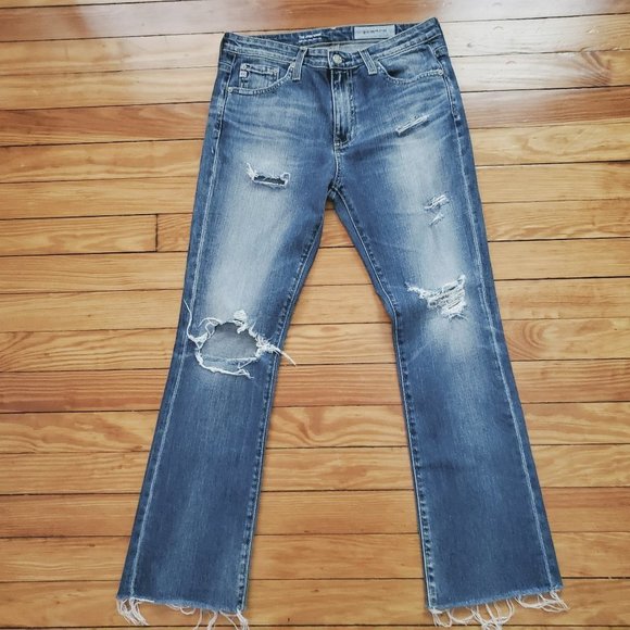 AG-ED Denim The Jodi Crop High Rise Slim Flare Crop Distressed Raw Hem Sz 26R - Picture 1 of 8